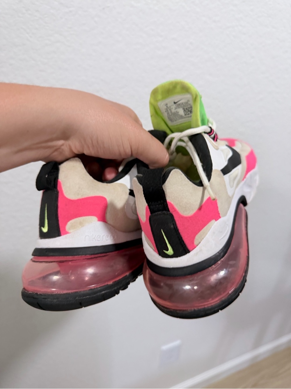 Nike Women's Pink, Neon Green & Black Air Max 270 React Sneakers - Picture 8 of 9